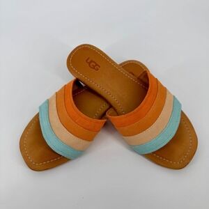 UGG Women's 7 Suede Slide Sandals‎ Multicolor Stripe Orange/Teal Tan Slip-On